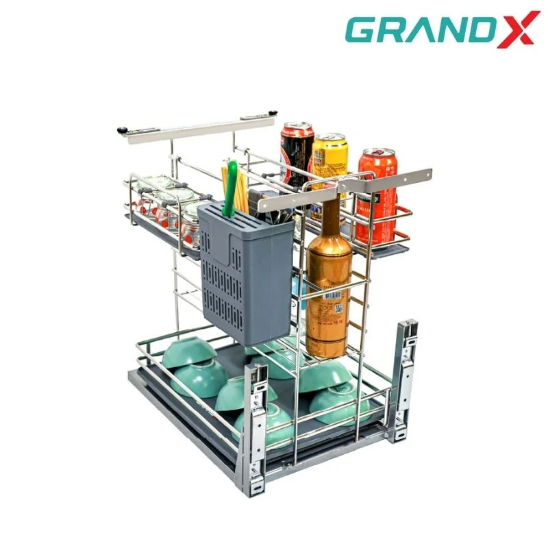 Giá dao thớt gia vị 350mm Inox 304 nan Oval GrandX XK.40M