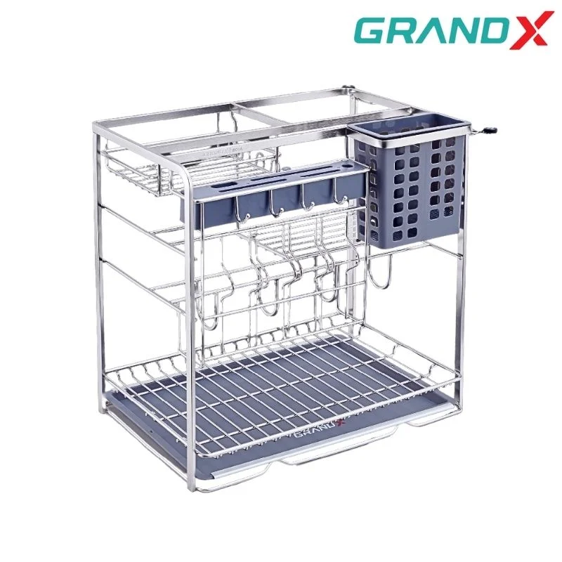 Giá dao thớt gia vị 400mm rổ, ray, khung Inox 304 nan dẹt GrandX XK.40S2