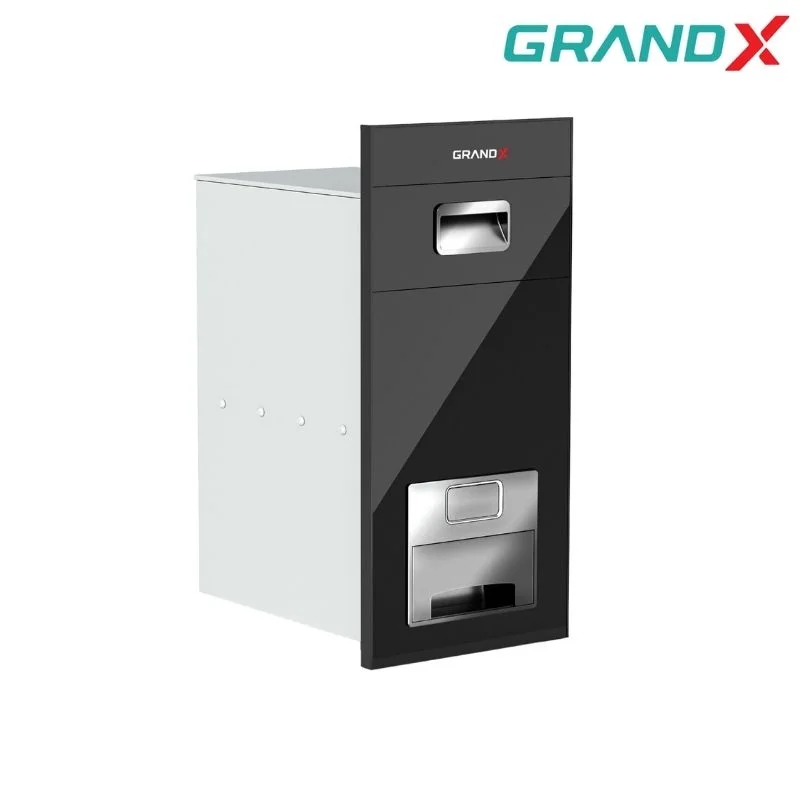 Thùng gạo mặt kính màu đen nút nhấn 300mm inox GrandX XR.G302B