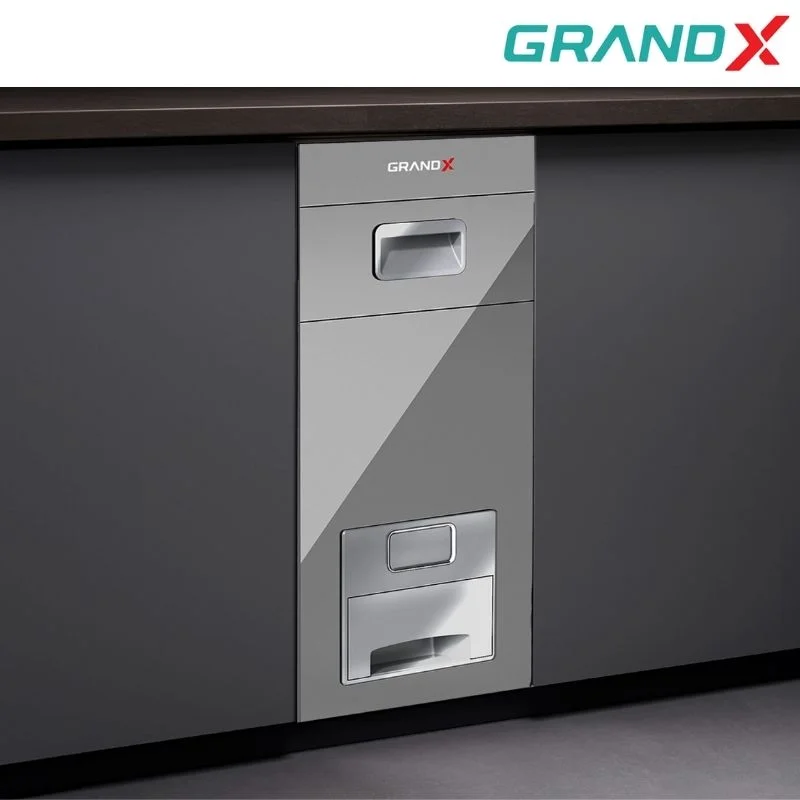 Thùng gạo mặt kính màu xám nút nhấn 300mm inox GrandX XR.G302G