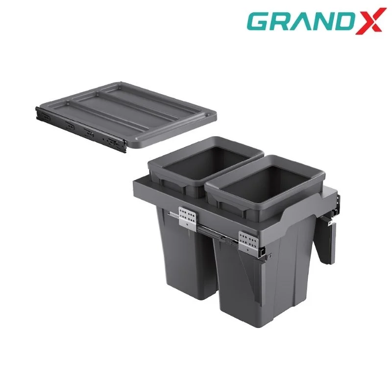 Thùng rác đôi cánh kéo âm tủ 400mm GrandX XW.D40