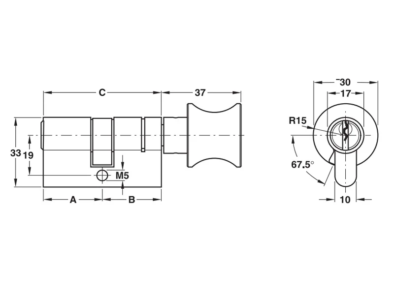Ruột khóa Hafele 1 đầu chìa, 1 đầu vặn 65mm 916.96.311