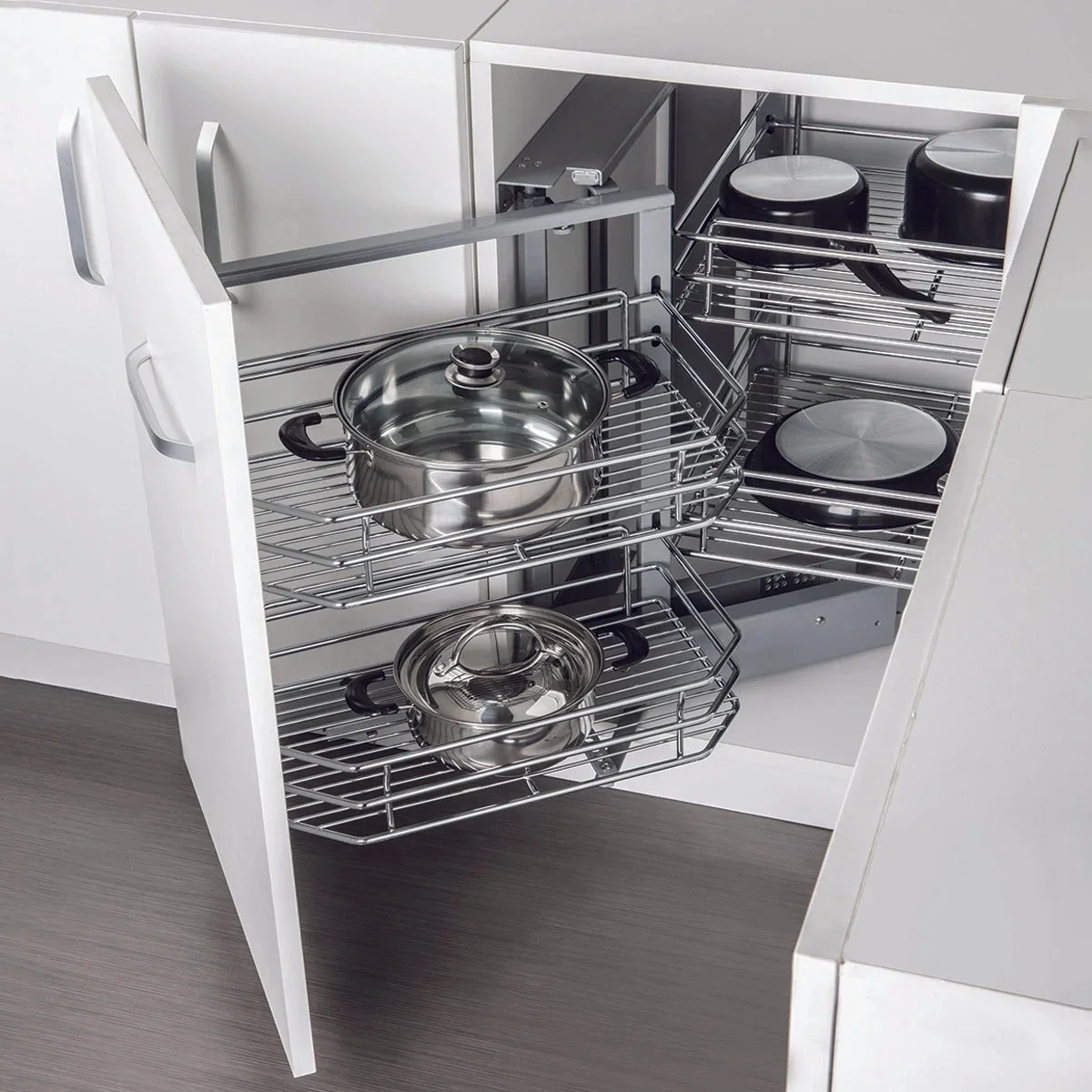 Kệ góc liên hoàn Hafele Inox 304 Mở trái 548.21.012