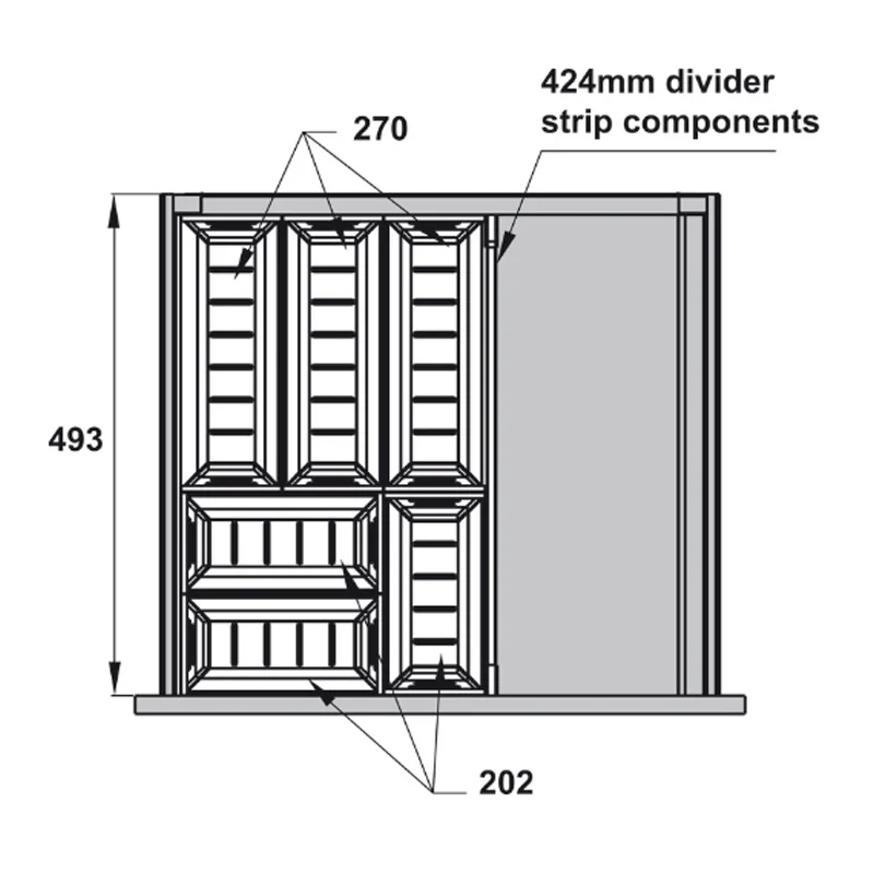 Bộ khay chia ngăn kéo Inox rộng 500mm màu trắng mờ Hafele 552.52.893