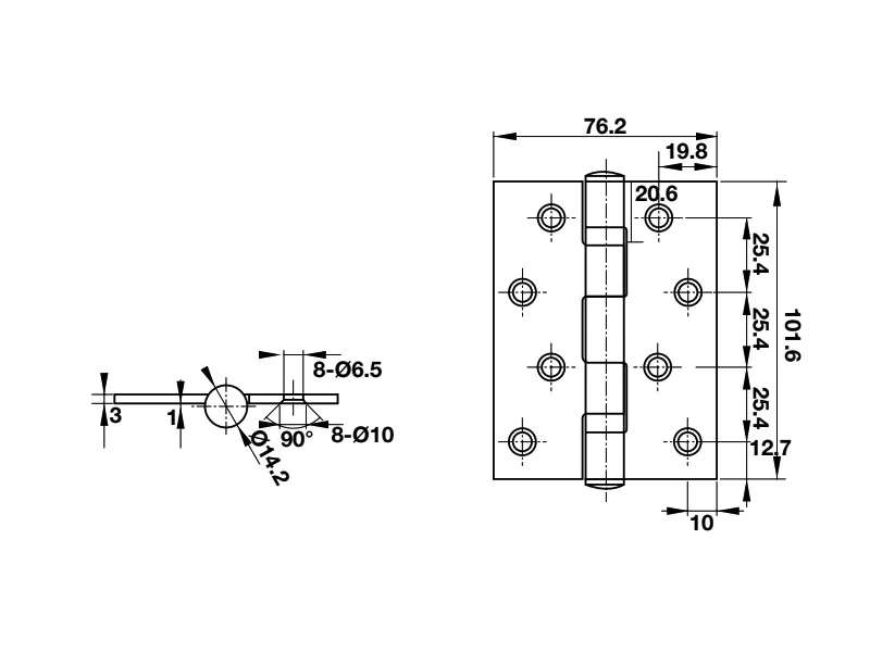 Bản lề lá Hafele 2BB 102x76x3mm màu đen 926.20.063