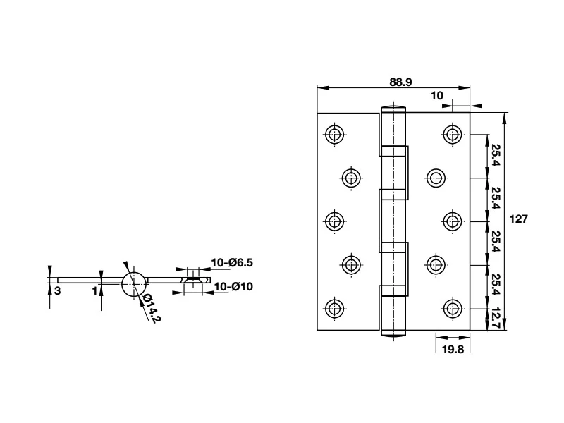 Bản lề lá Hafele 4BB 127x89x3mm màu đen 926.20.053