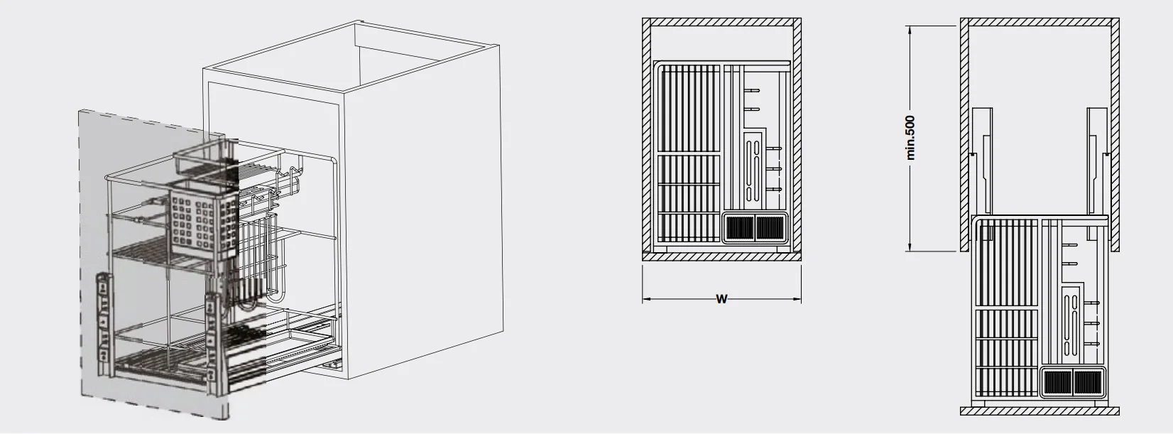 Rổ kéo để gia vị dao muỗng nĩa Häfele 300mm 549.34.053
