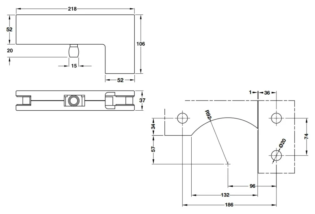Kẹp kính L màu đen mờ 120kg 981.00.664