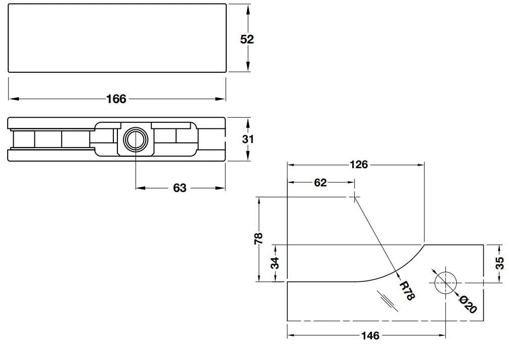 Kẹp kính trên Häfele inox bóng 120kg 981.50.657