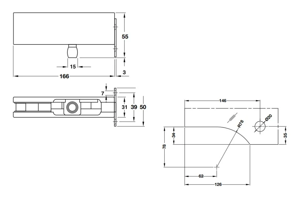 Kẹp đỉnh Hafele inox bóng 981.00.666
