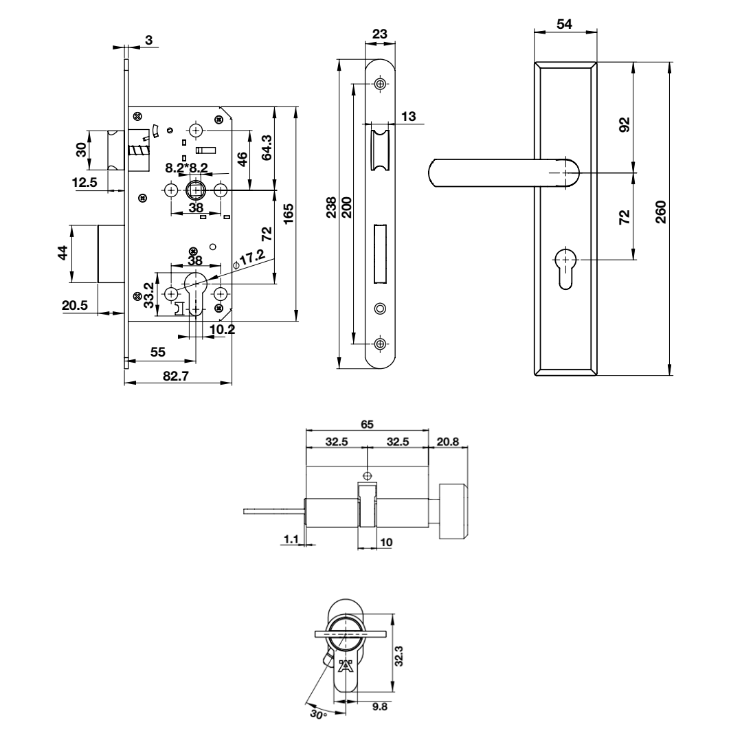 Bộ khóa tay nắm đế dài DIY Hafele 499.62.501