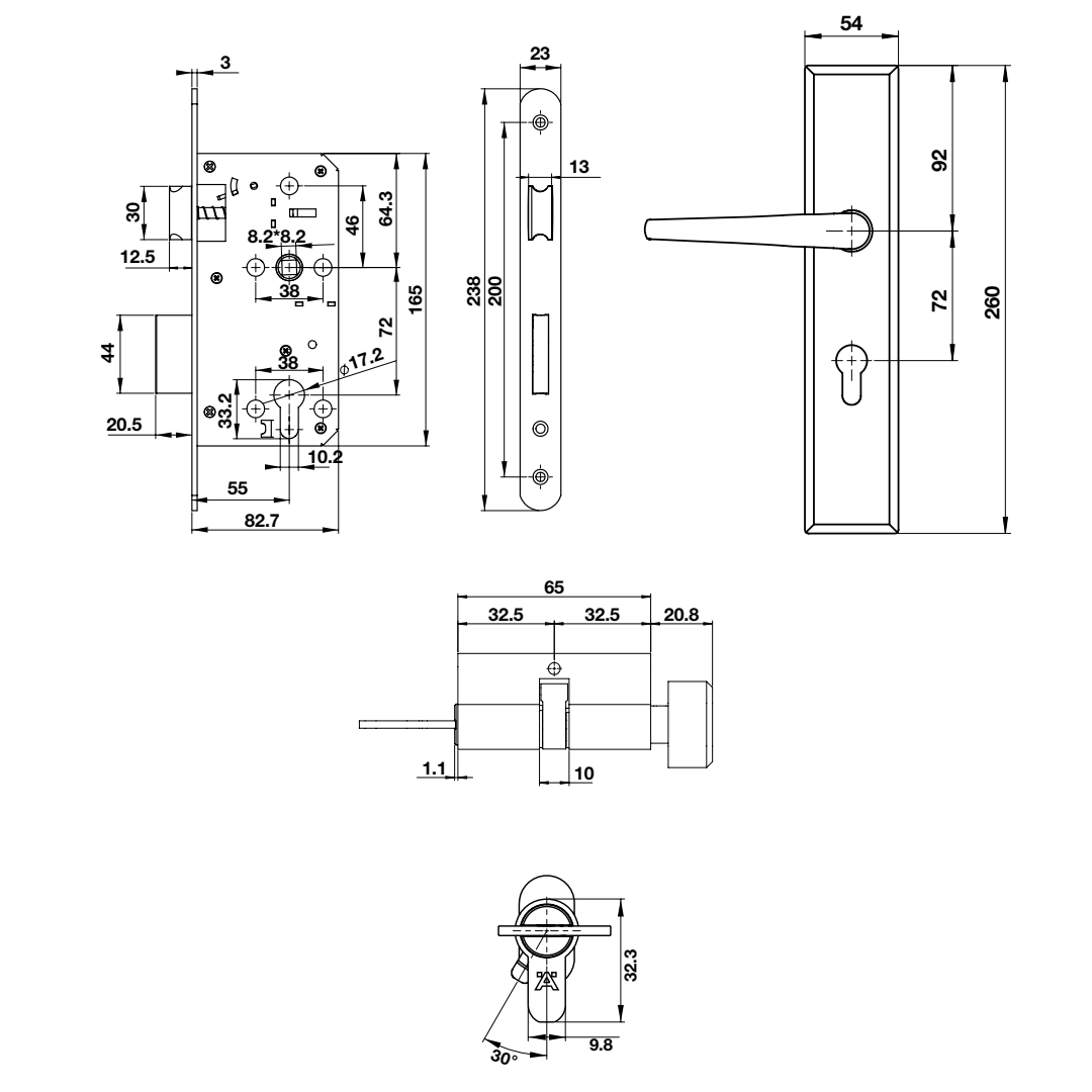Bộ khóa tay nắm đế dài DIY Hafele 499.62.503