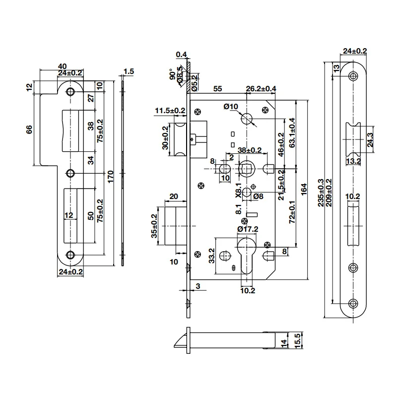 Thân khóa lưỡi gà chốt chết Hafele 911.02.799