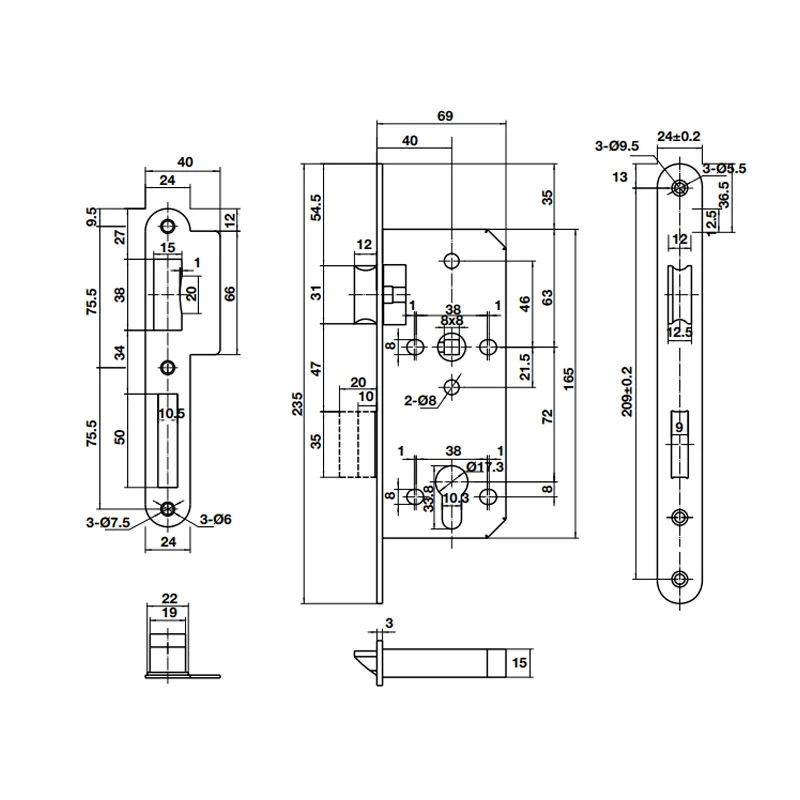 Thân khóa lưỡi gà chốt chết Hafele 911.03.514