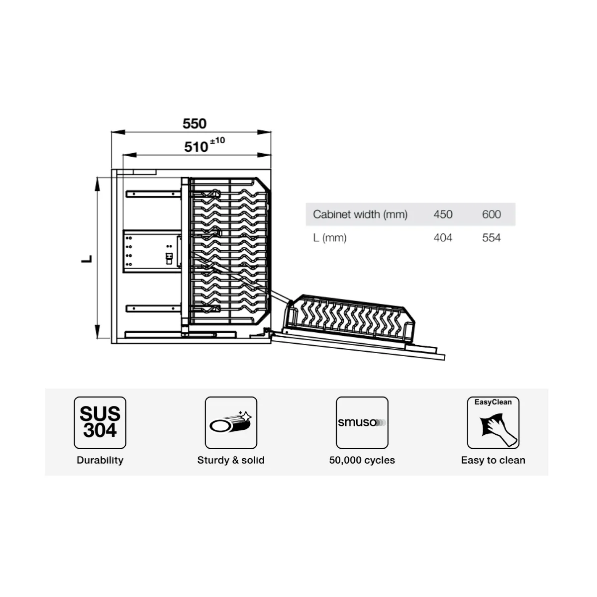 Tủ đồ khô Hafele Inox 304 450mm 595.71.043