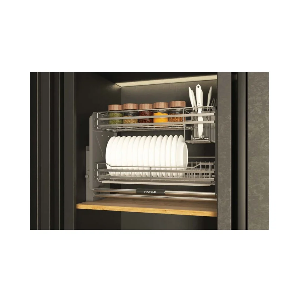 Giá bát nâng hạ Hafele Inox 304 kèm ống đựng đũa 900mm 504.76.143