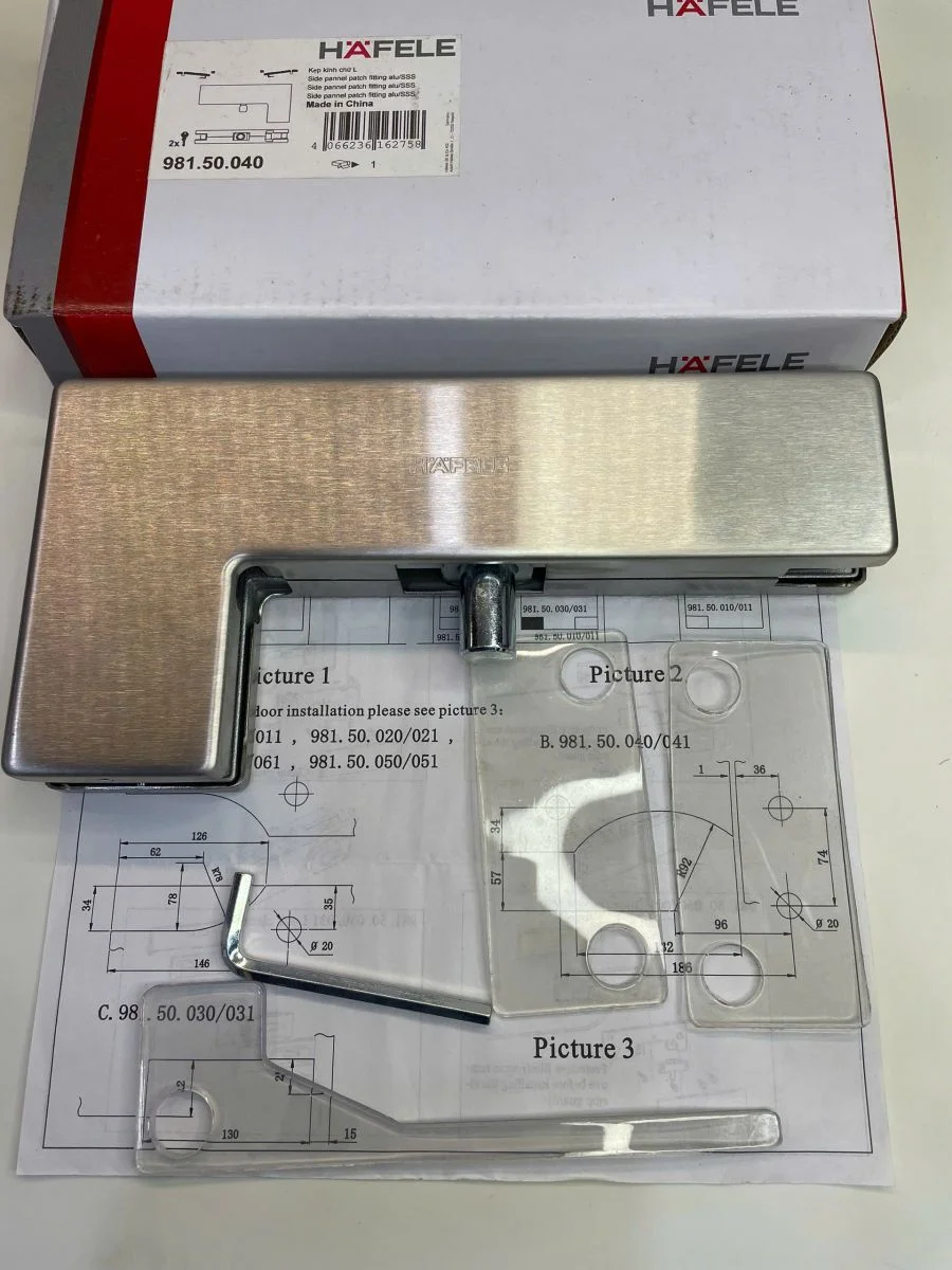 Kẹp kính L Hafele inox mờ 981.50.040