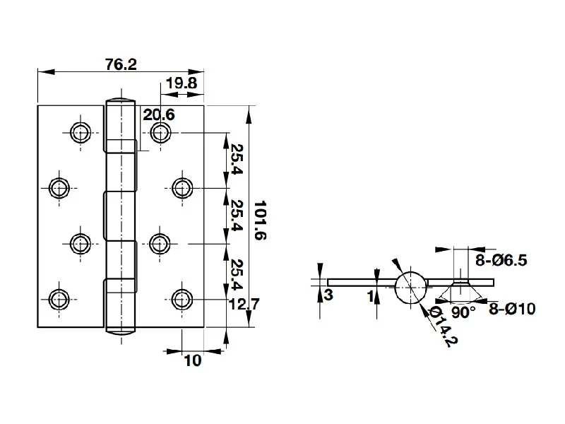 Bản lề lá 2BB 102x76x3mm Hafele DIY 489.05.022